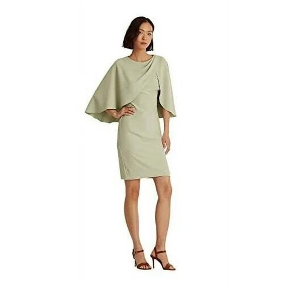Lauren Ralph Lauren Georgette Capelet Cocktail Dress in Ranch Sage Size 12 - Picture 1 of 16
